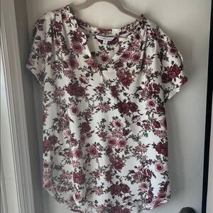 41 Hawthorn Rose Print Blouse in Burgundy and White